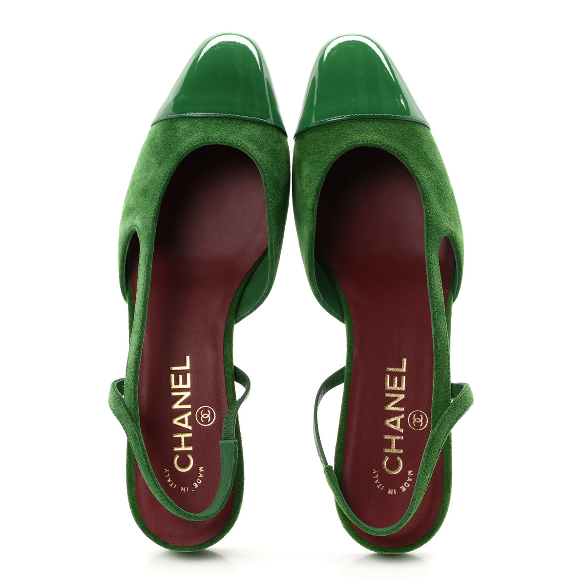 Suede Patent Calfskin CC Cap Toe Slingback Flats 38.5 Green