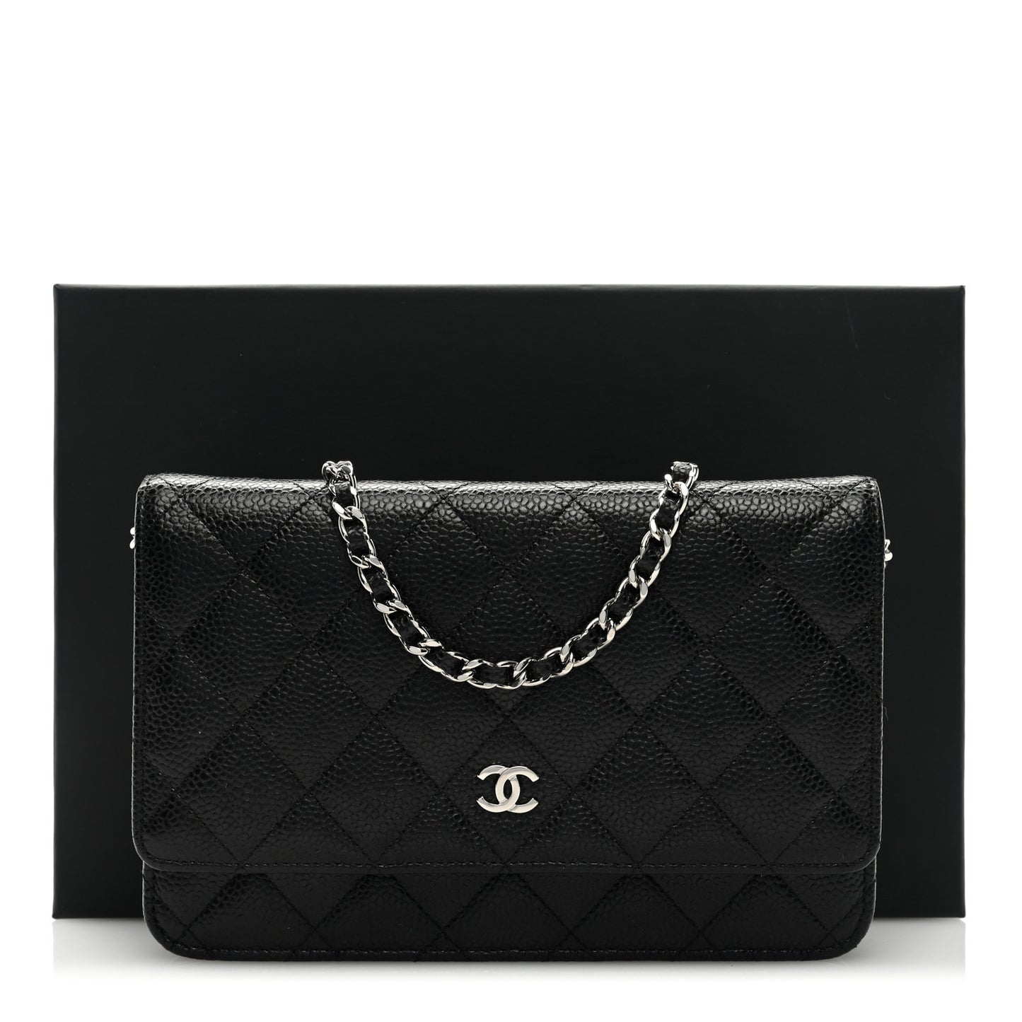Caviar Quilted Wallet on Chain WOC Black