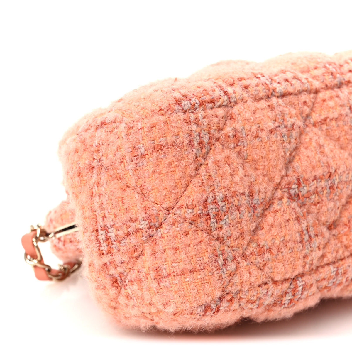 Wool Tweed Quilted CC Kisslock Clutch Coral Pink