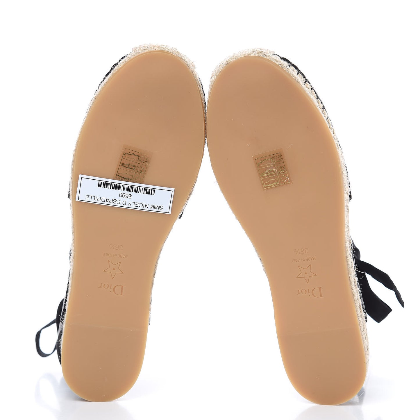 Calfskin Nicely-D Ankle Tie Espadrilles Flats 36.5 Black