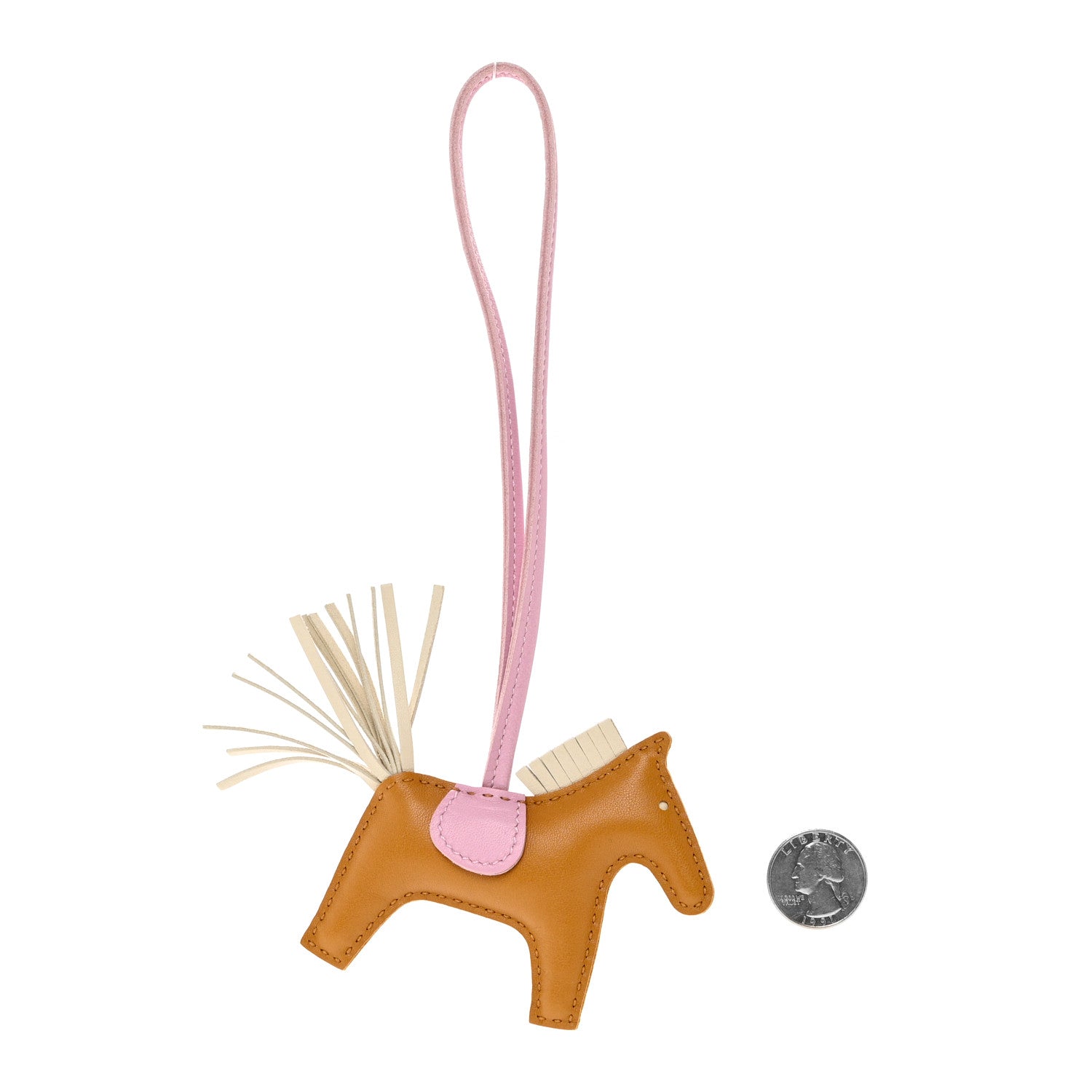 Hermes Milo Lambskin Grigri Rodeo Horse Bag Charm PM Sesame Mauve Sylvestre Craie 2 of 4