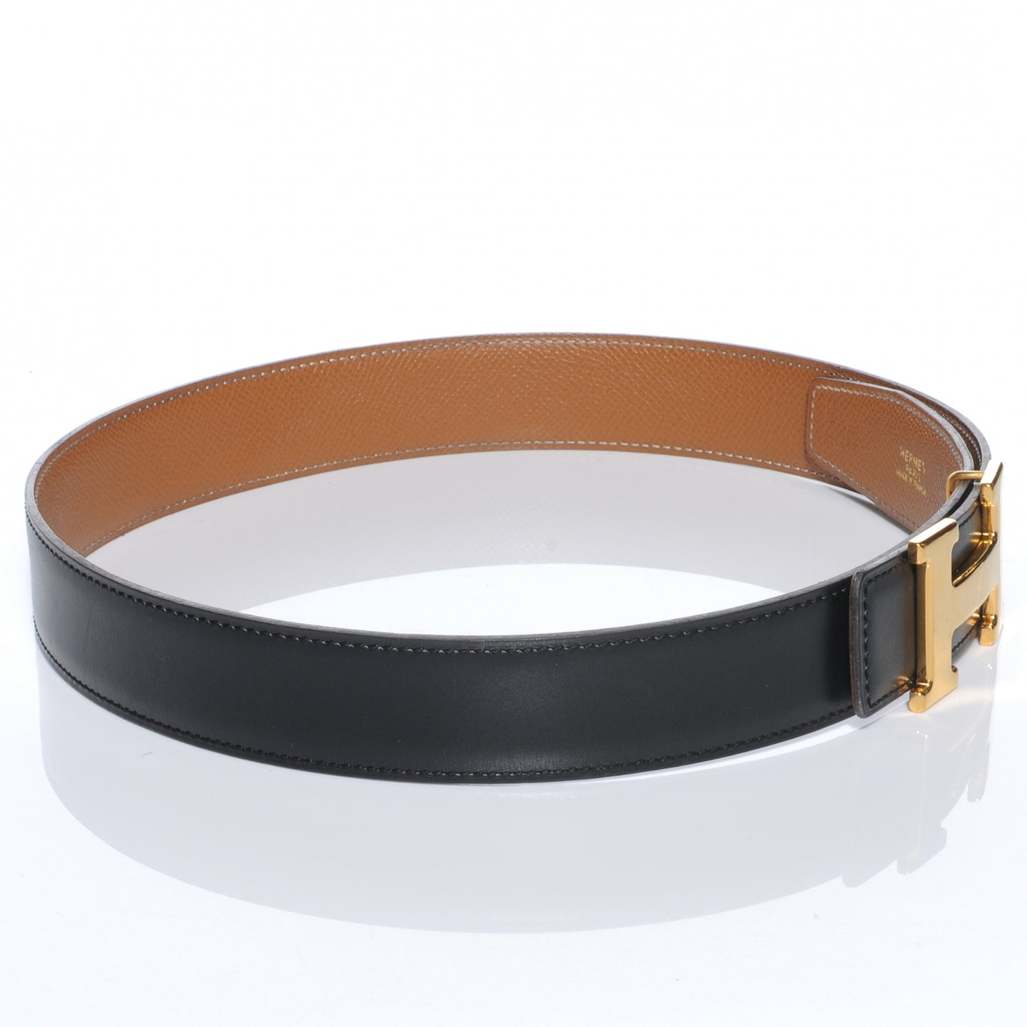 Box Courchevel Reversible Constance 32mm H Belt Noir Gold 70
