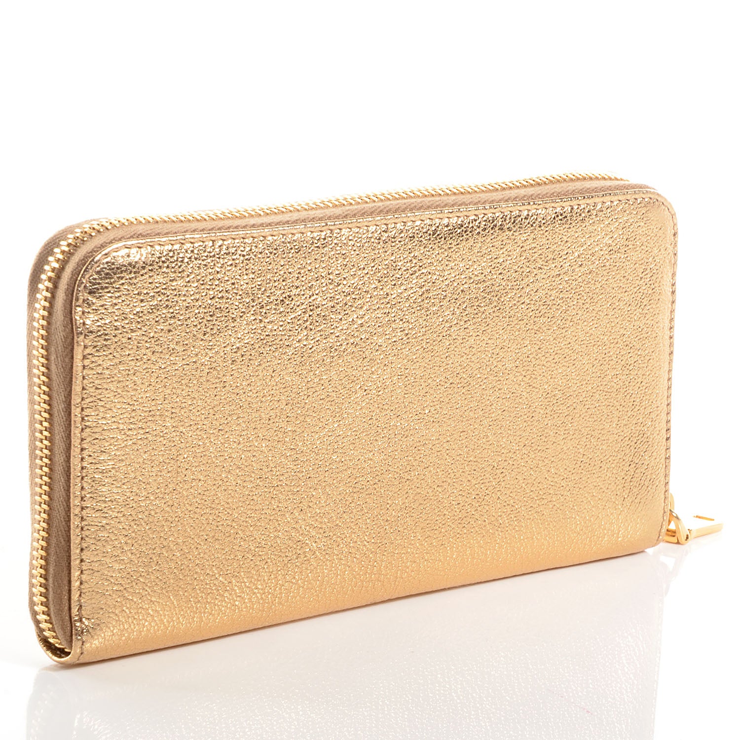 Miu Miu Goatskin Madras Zip Around Wallet Platinum 3 of 11