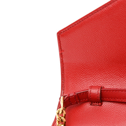 Saint Laurent Grain De Poudre Matelasse Chevron Monogram Chain Wallet Red 12 of 14
