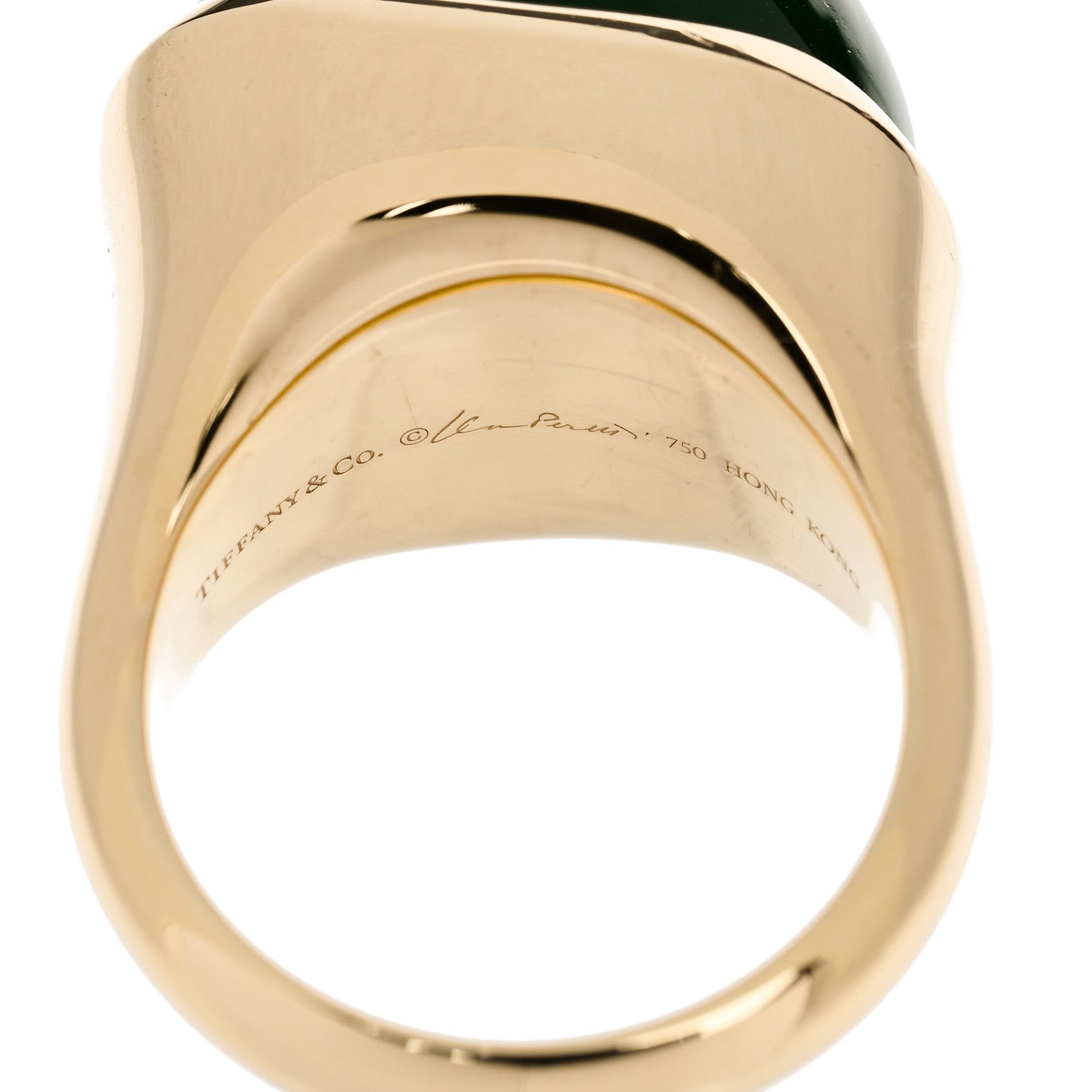 Tiffany 18k Yellow Gold Green Jade 19mm Elsa Peretti Cabochon Ring 57 8 5 of 6