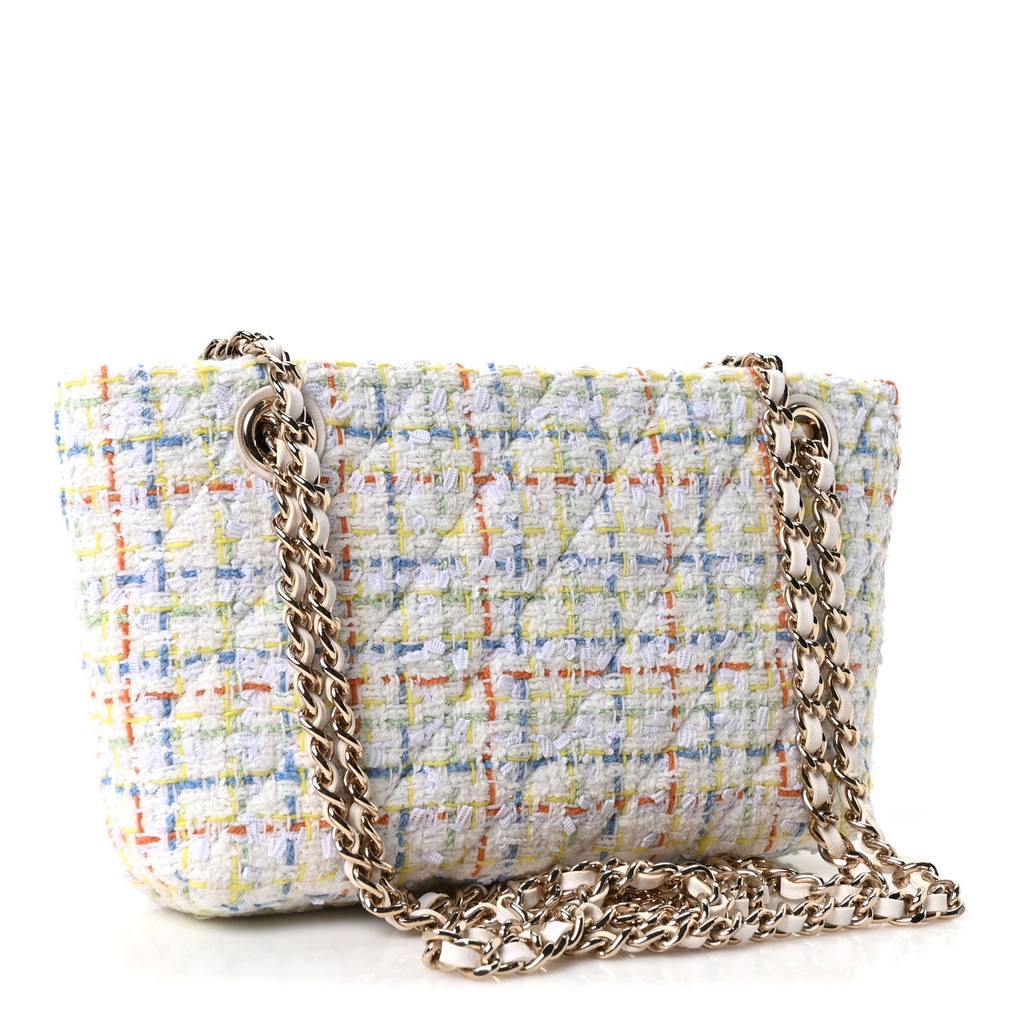 Chanel Tweed Quilted Classic Clutch Tote With Chain White Multicolor 3 of 10