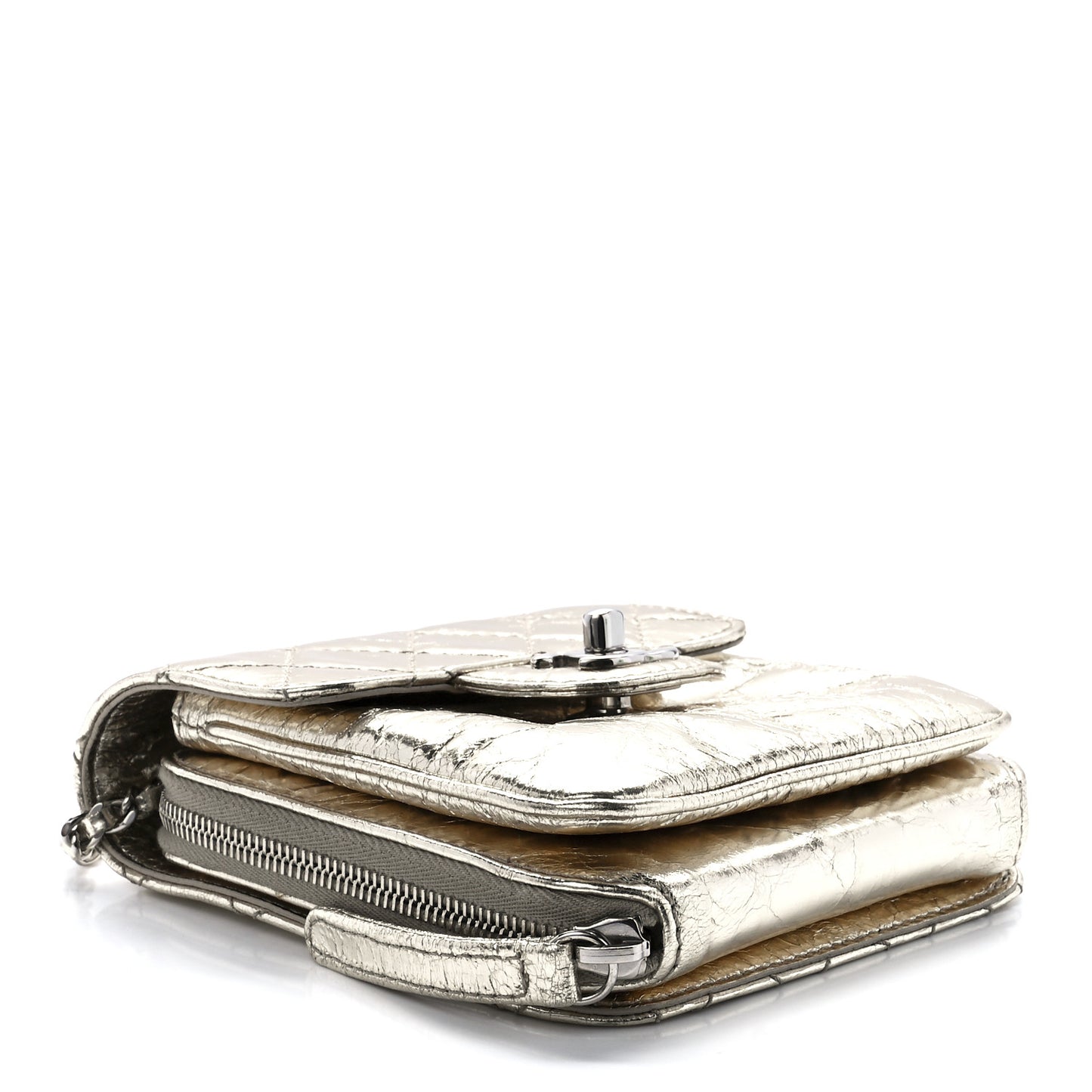 Crackled Aged Calfskin Mini Crossbody Flap Gold