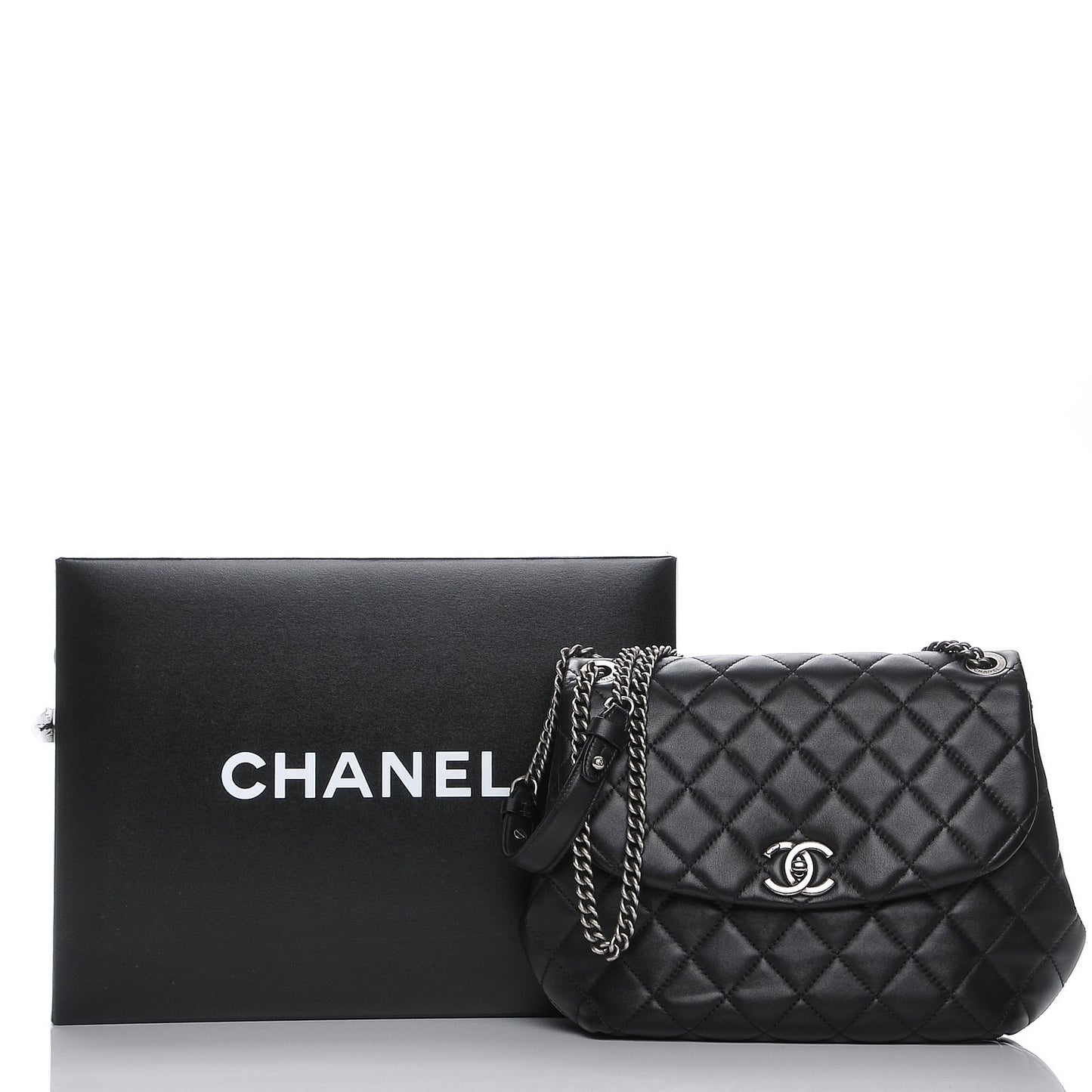 Lambskin Quilted Large Daily Supple Flap Black