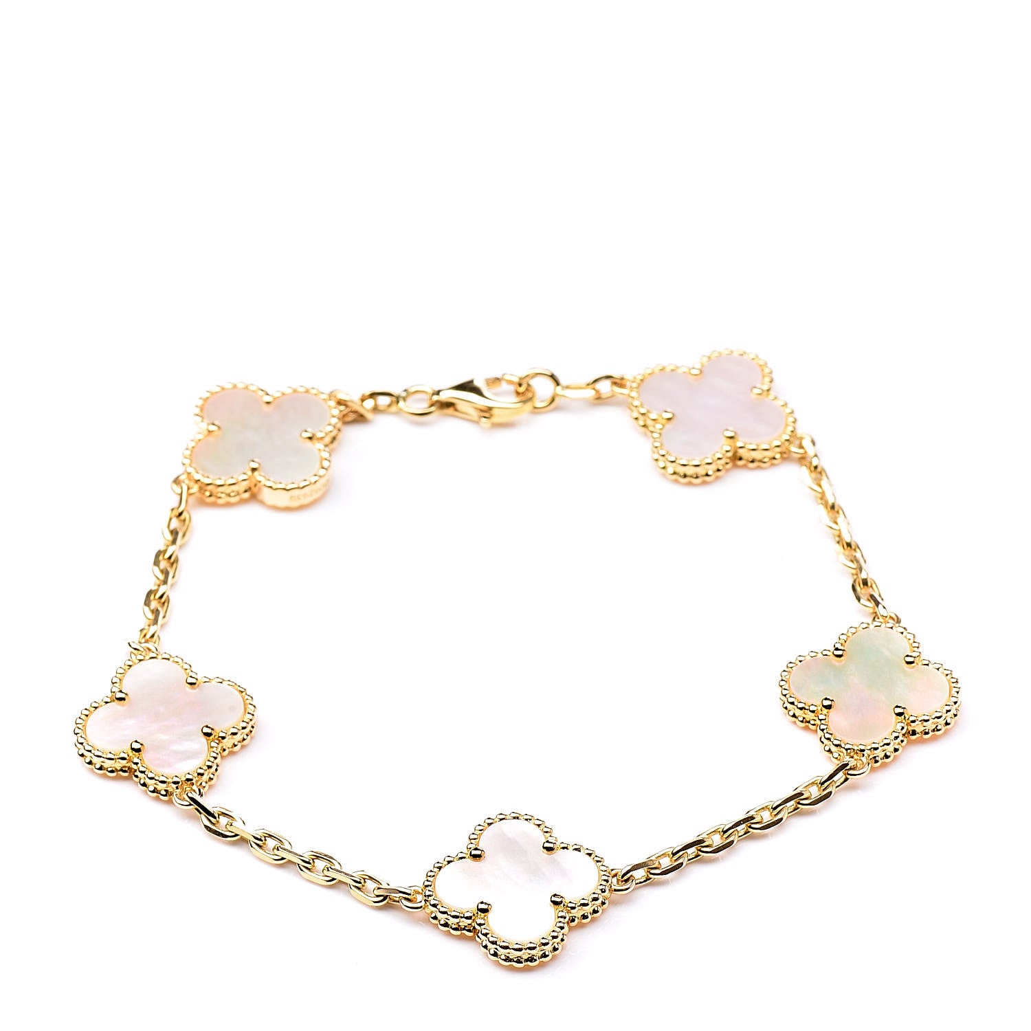 Van Cleef & Arpels 18K Yellow Gold Mother of Pearl 5 Motifs Vintage Alhambra Bracelet 3 of 8