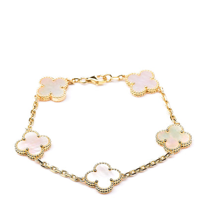 Van Cleef & Arpels 18K Yellow Gold Mother of Pearl 5 Motifs Vintage Alhambra Bracelet 3 of 8
