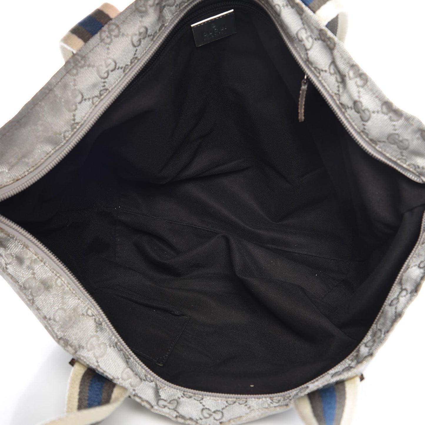 Metallic GG Monogram Medium Web Handle Bucket Tote Silver