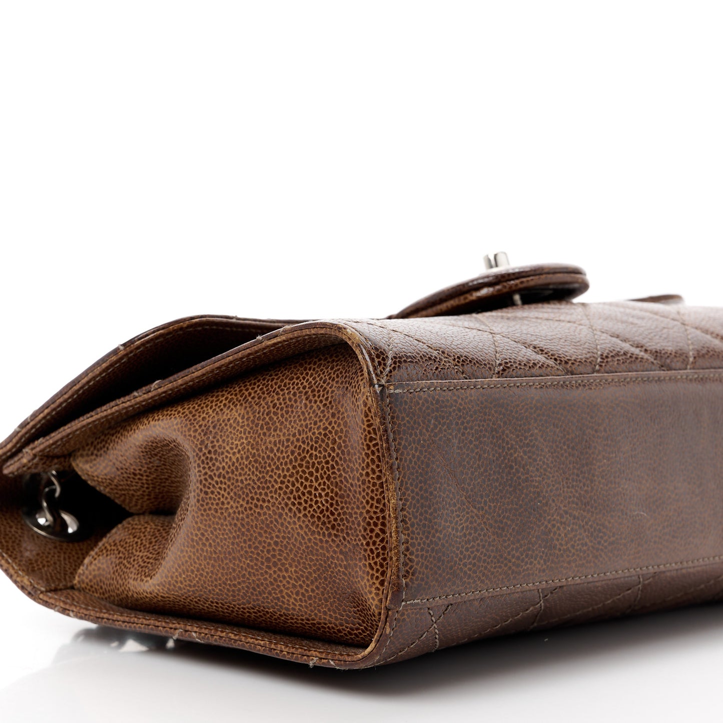 Crumpled Grained Calfskin Medium CC Crave Flap Brown