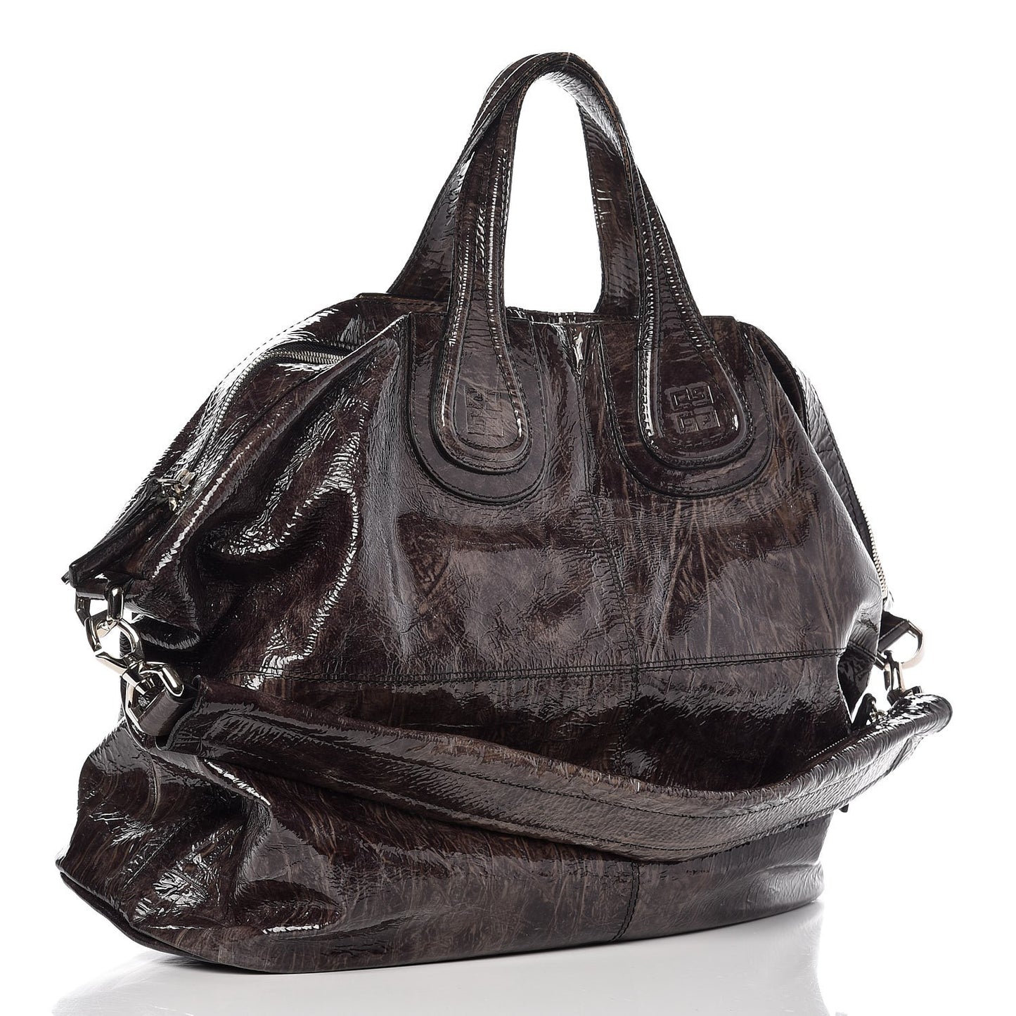 Crinkled Patent Leather Large Nightingale Brown