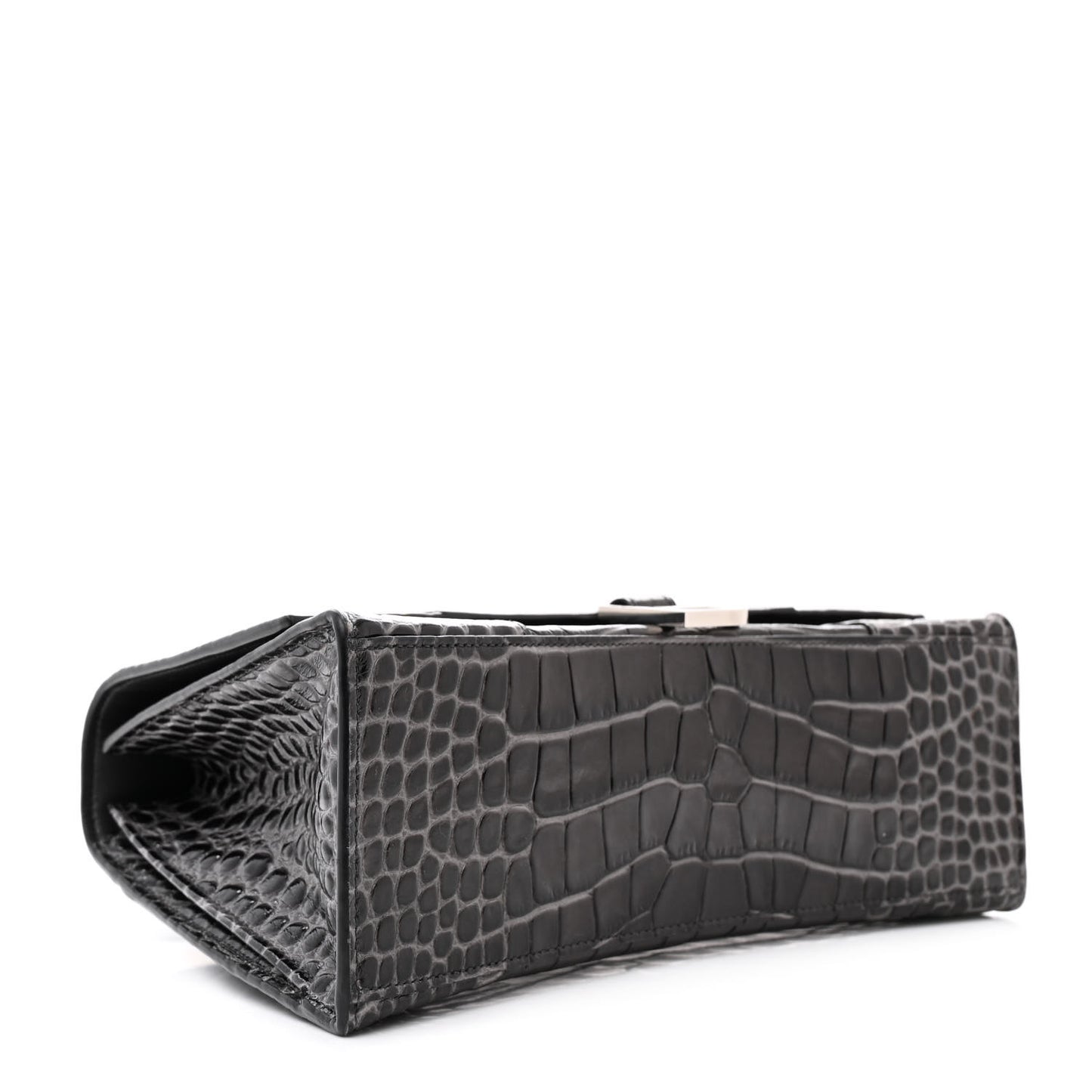 Shiny Calfskin Crocodile Embossed Medium Hourglass Top Handle Bag Dark Grey