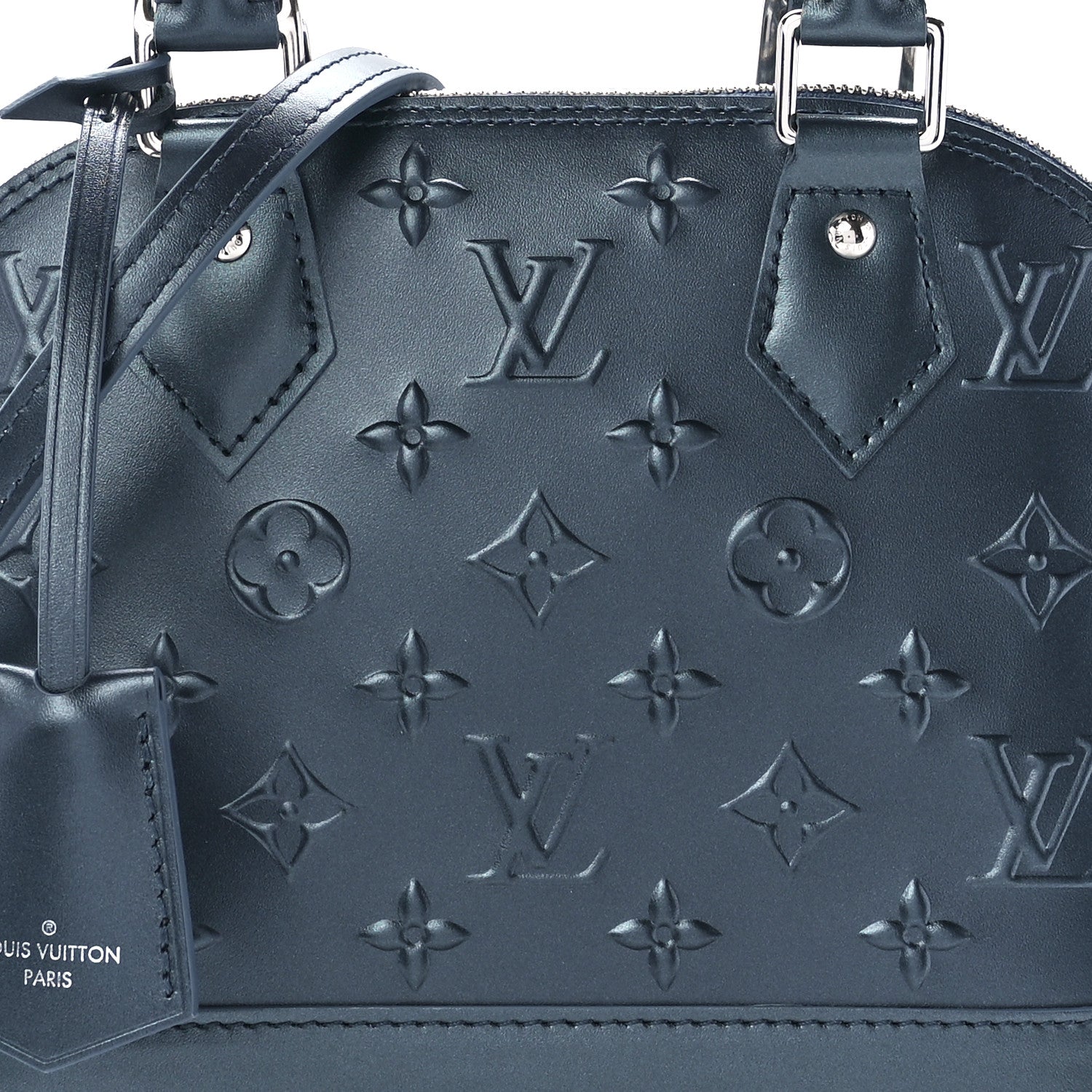 Louis Vuitton Metallic Calfskin Debossed Monogram Alma BB Steel Blue 7 of 10