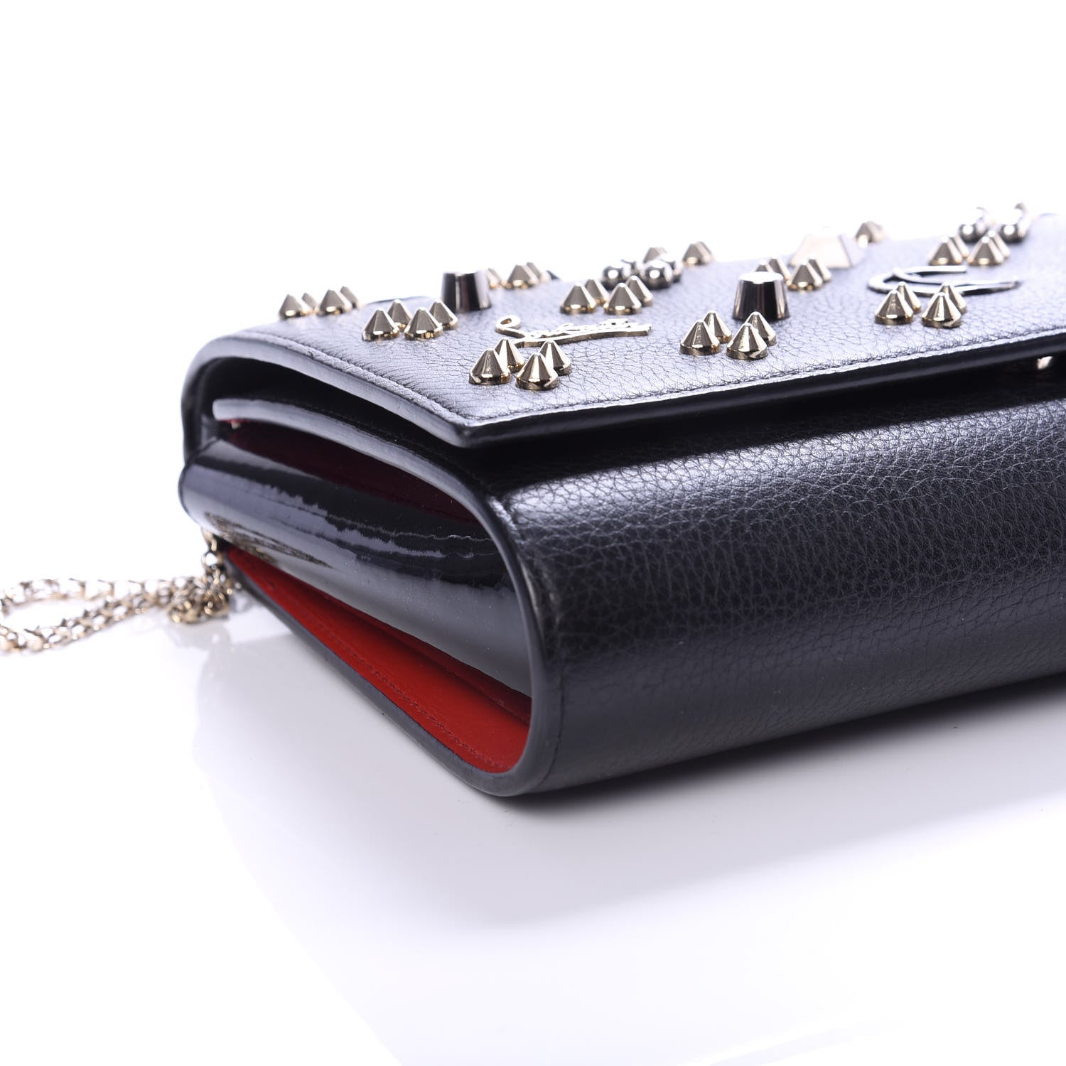 Christian Louboutin Grained Calfskin Spikes Loubinthesky Paloma Wallet On Chain Black Multimetal 9 of 11