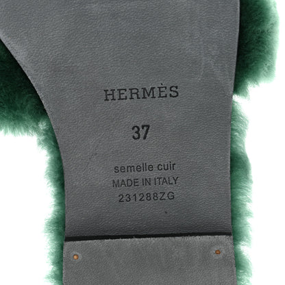 Hermes Woolskin Oran Sandals 37 Vert Anglais 6 of 6