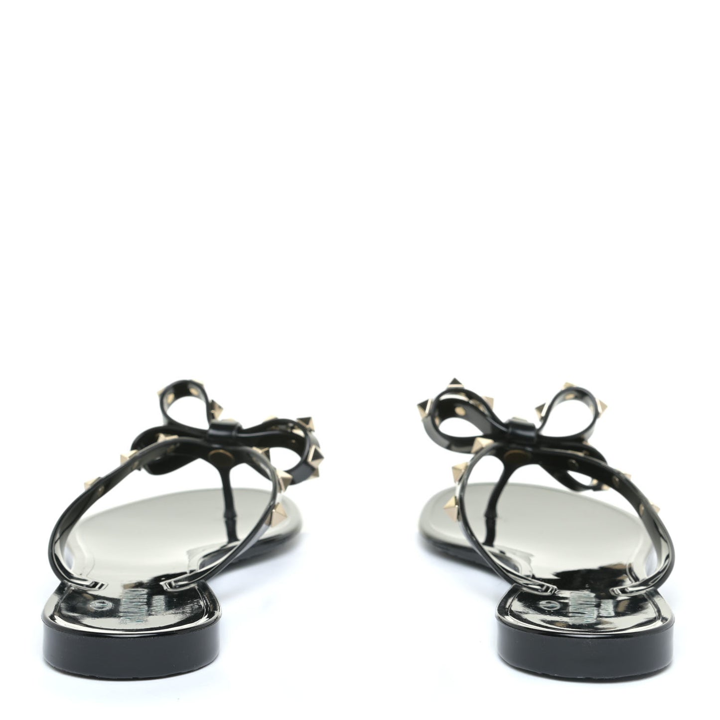 PVC Jelly Rockstud Bow Thong Sandals 41 Black