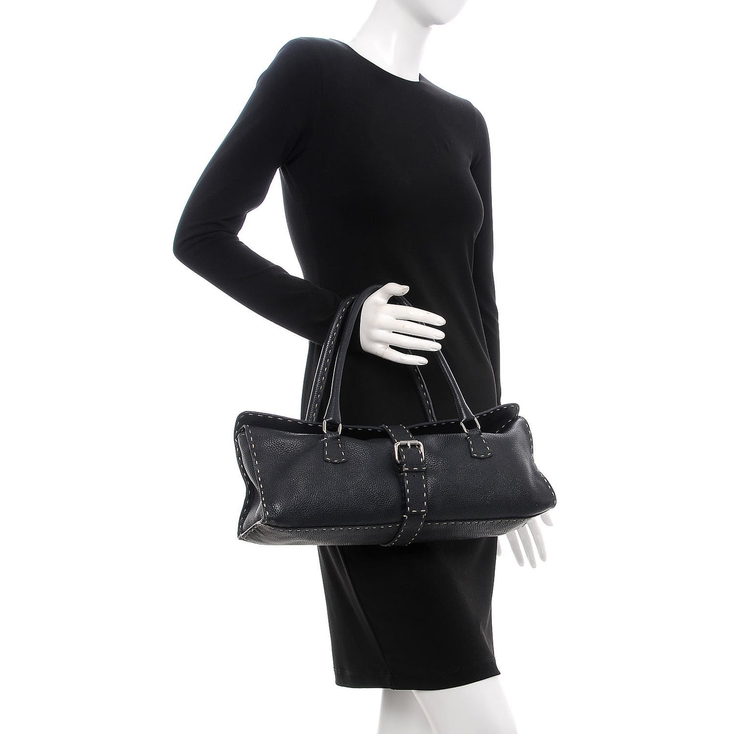 Calfskin Romano Selleria Satchel Black