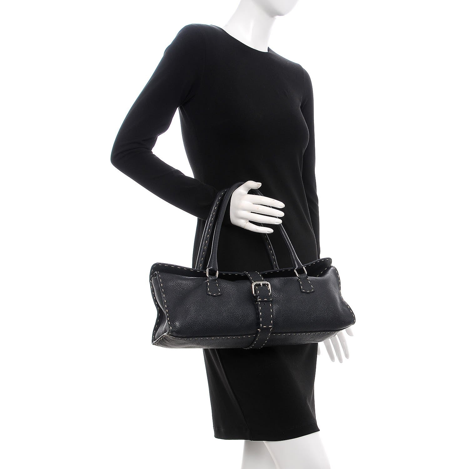 Fendi Calfskin Romano Selleria Satchel Black 2 of 13