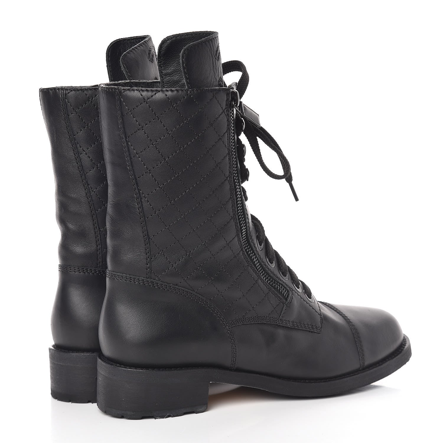 Chanel Calfskin Quilted CC Tall Lace Up Combat Boots 40 Black 5 of 12