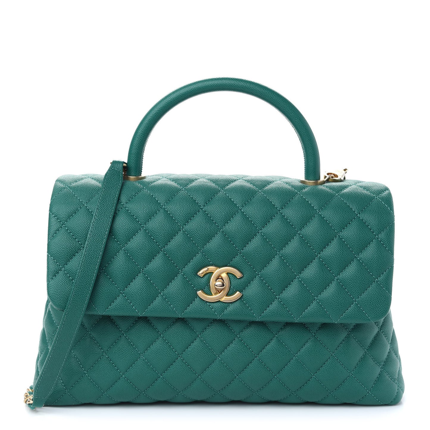Caviar Quilted Medium Coco Handle Flap Green