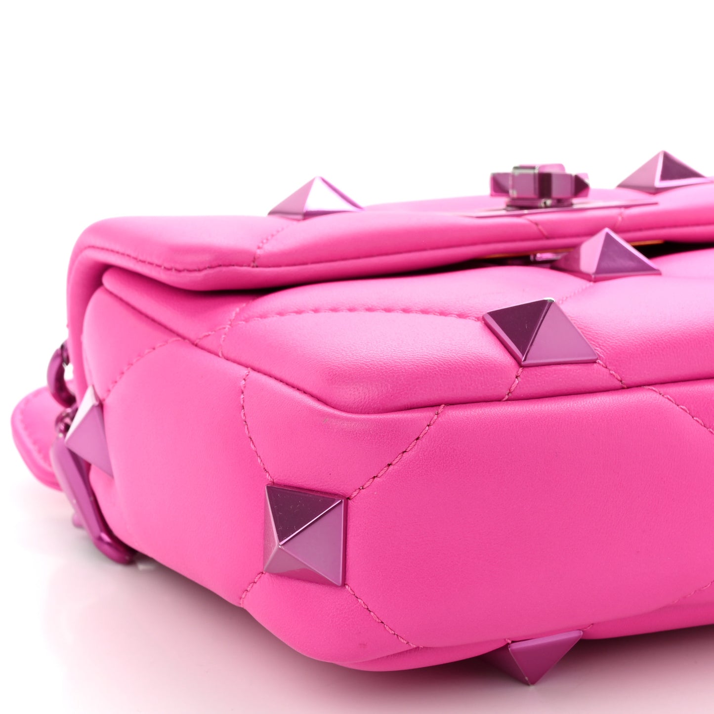 Nappa Lacquer Monochrome Small Roman Stud Shoulder Bag Pink PP