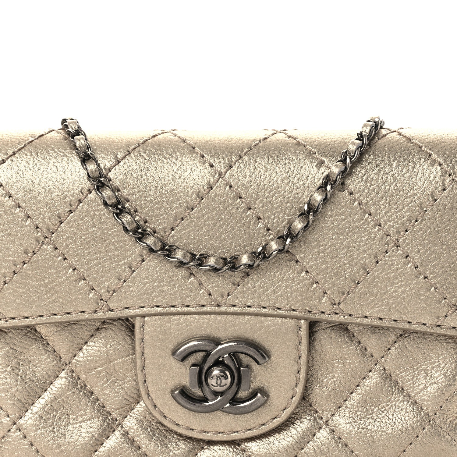 Chanel Metallic Calfskin Quilted Flap Clutch With Chain Light Gold 8 of 10