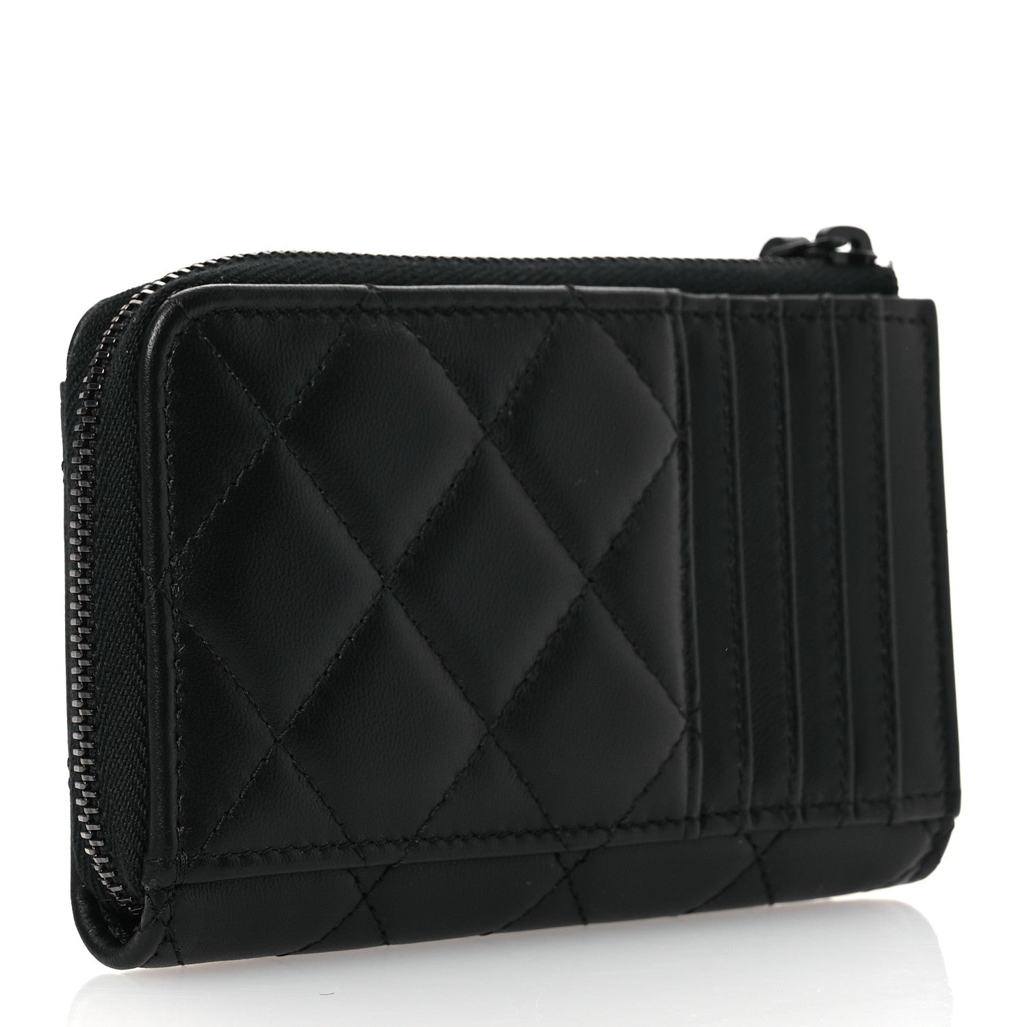Chanel Pearly Lambskin Quilted Zip Card Holder So Black 3 of 8