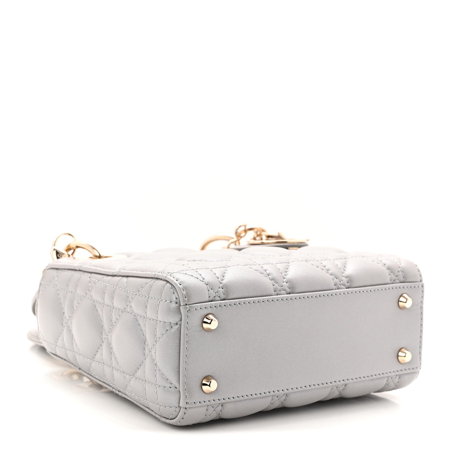 Metallic Lambskin Cannage Mini Lady Dior Grey