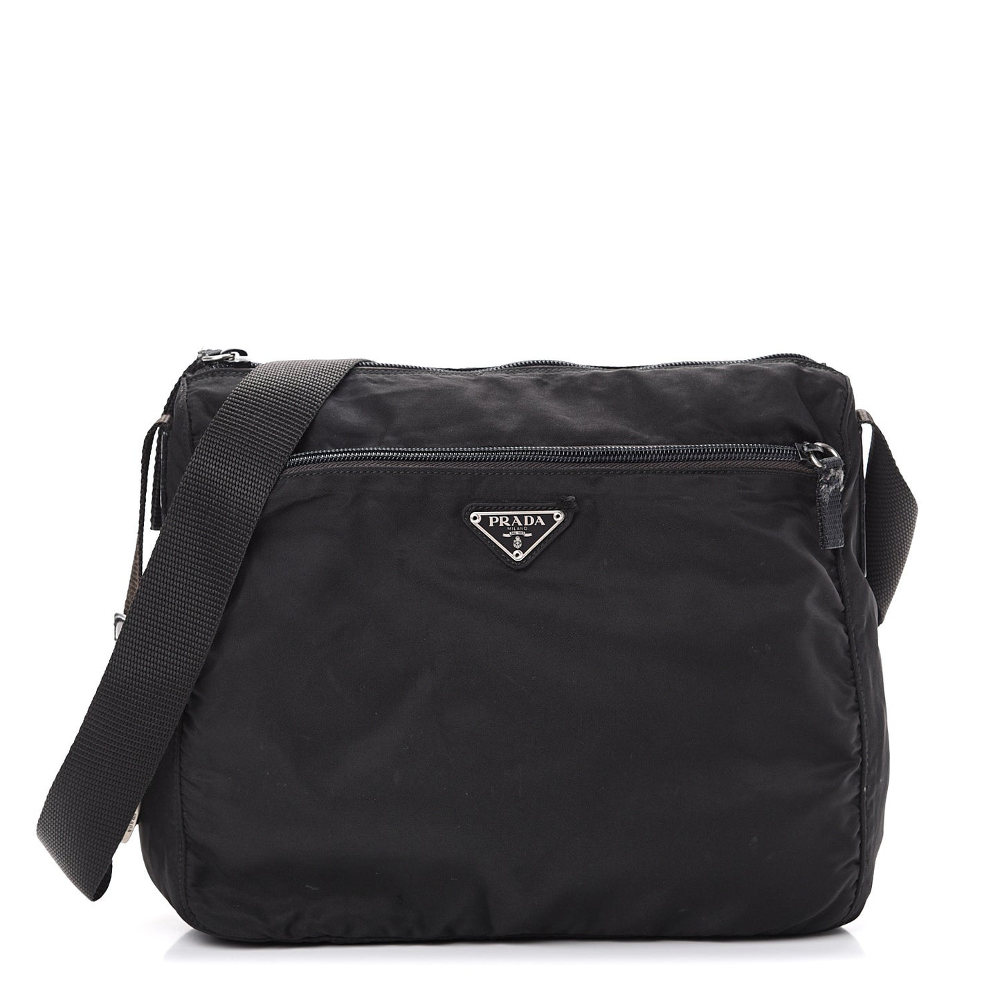 Nylon Flat Messenger Bag Black