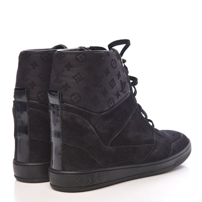 Louis Vuitton Calfskin Suede Monogram Cliff Top Wedge Sneakers 38.5 Black 4 of 14