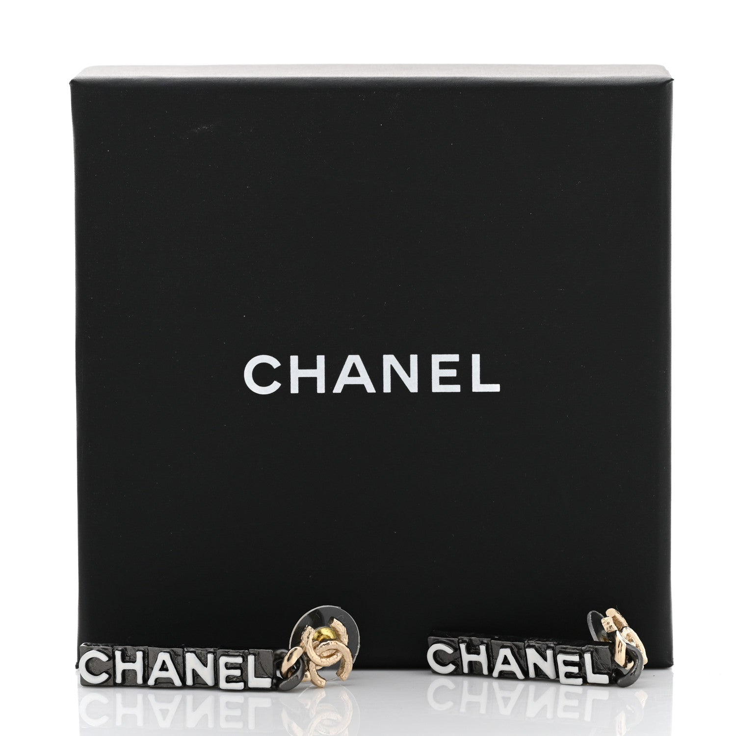Chanel Metal Enamel CC Logo Drop Earrings Ruthenium Gold 7 of 7