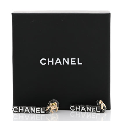 Chanel Metal Enamel CC Logo Drop Earrings Ruthenium Gold 7 of 7