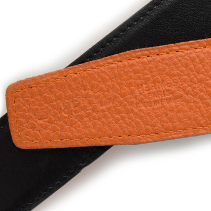 Hermes Box Togo Reversible Belt Strap Noir Orange 85 3 of 5