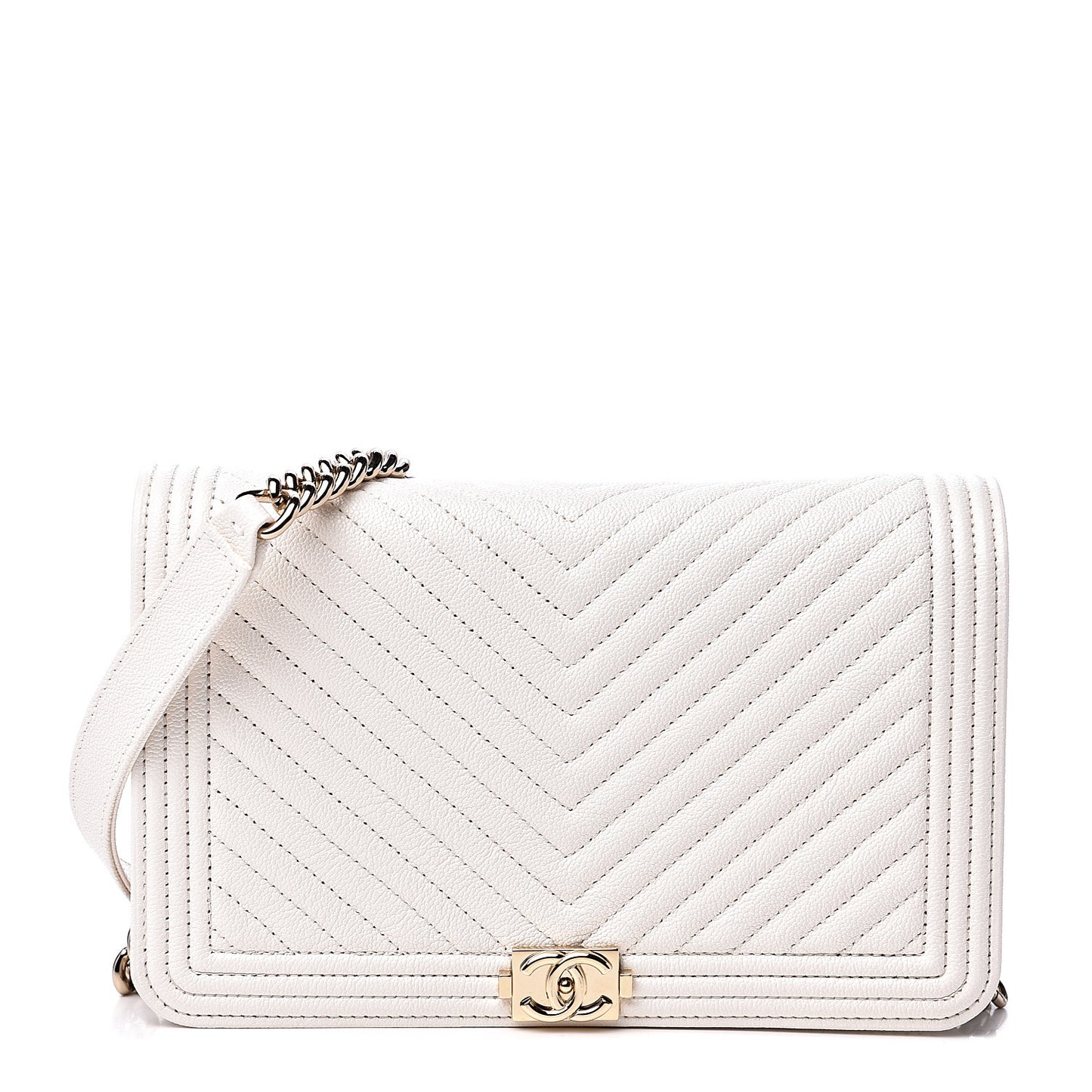 Caviar Chevron Boy Wallet On Chain WOC White
