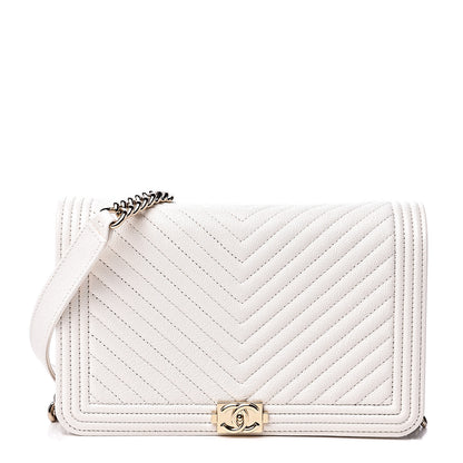 Chanel Caviar Chevron Boy Wallet On Chain WOC White 1 of 10
