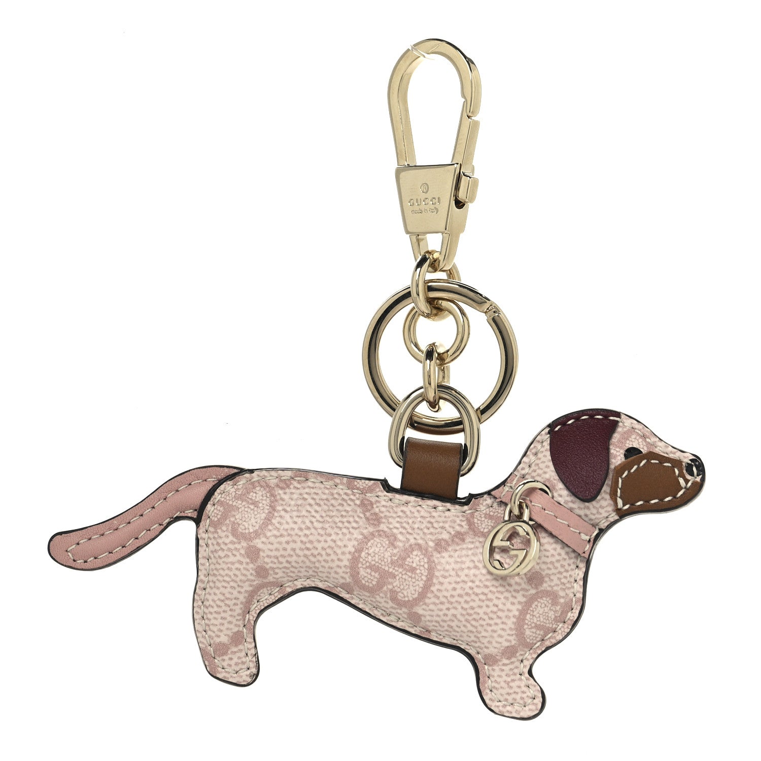 Gucci GG Supreme Monogram Dog Shaped Bag Charm Light Pink 1 of 3