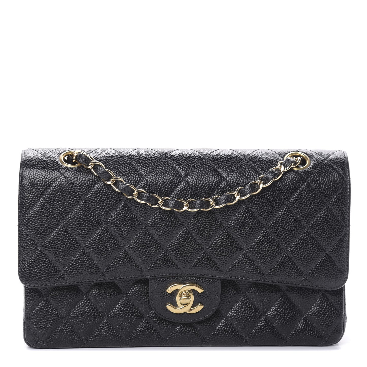 Caviar Quilted Medium Double Flap Black
