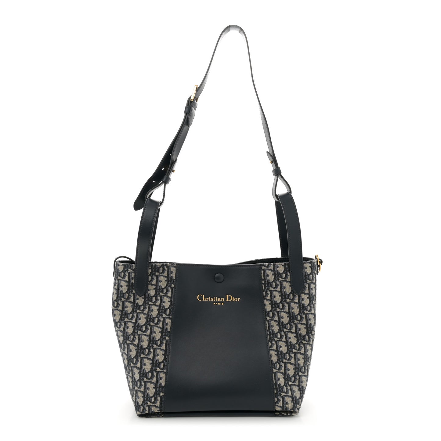 Oblique Calfskin Medium Signature Bucket Bag Blue