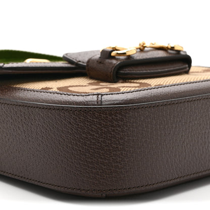 Gucci Monogram Jumbo GG Textured Dollar Calfskin Web Mini Horsebit 1955 Shoulder Bag Camel Ebony New Acero 10 of 11