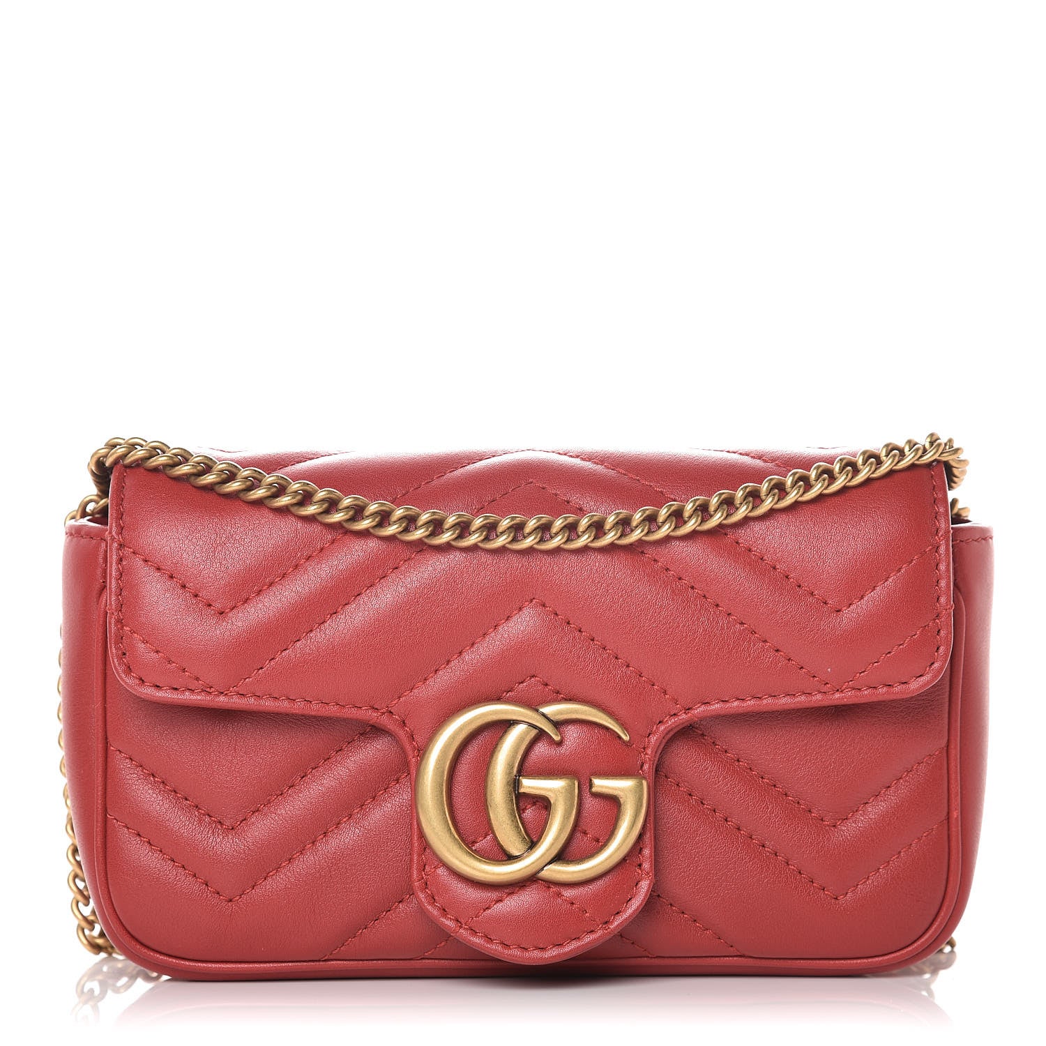 Gucci Calfskin Matelasse Super Mini GG Marmont Shoulder Bag Hibiscus Red 1 of 9