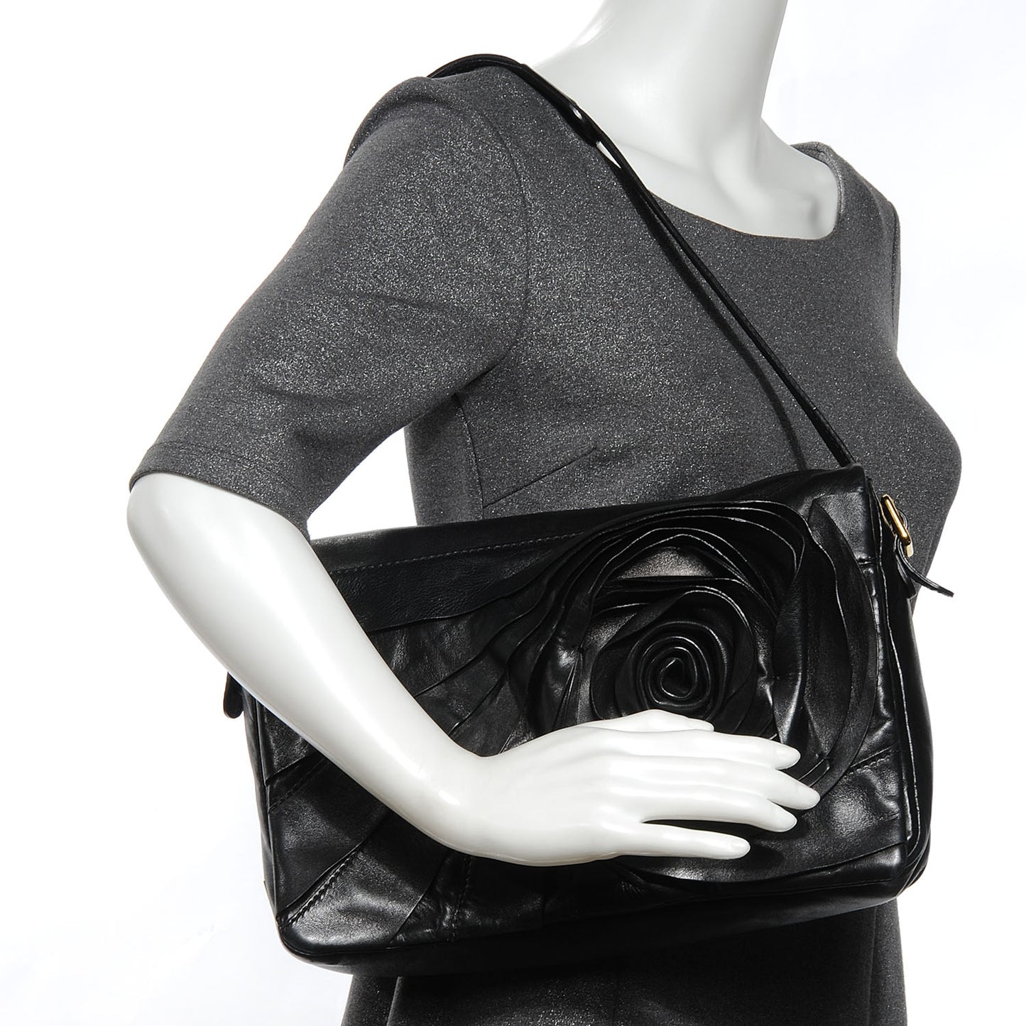 Nappa Leather Rosette Shoulder Bag Black