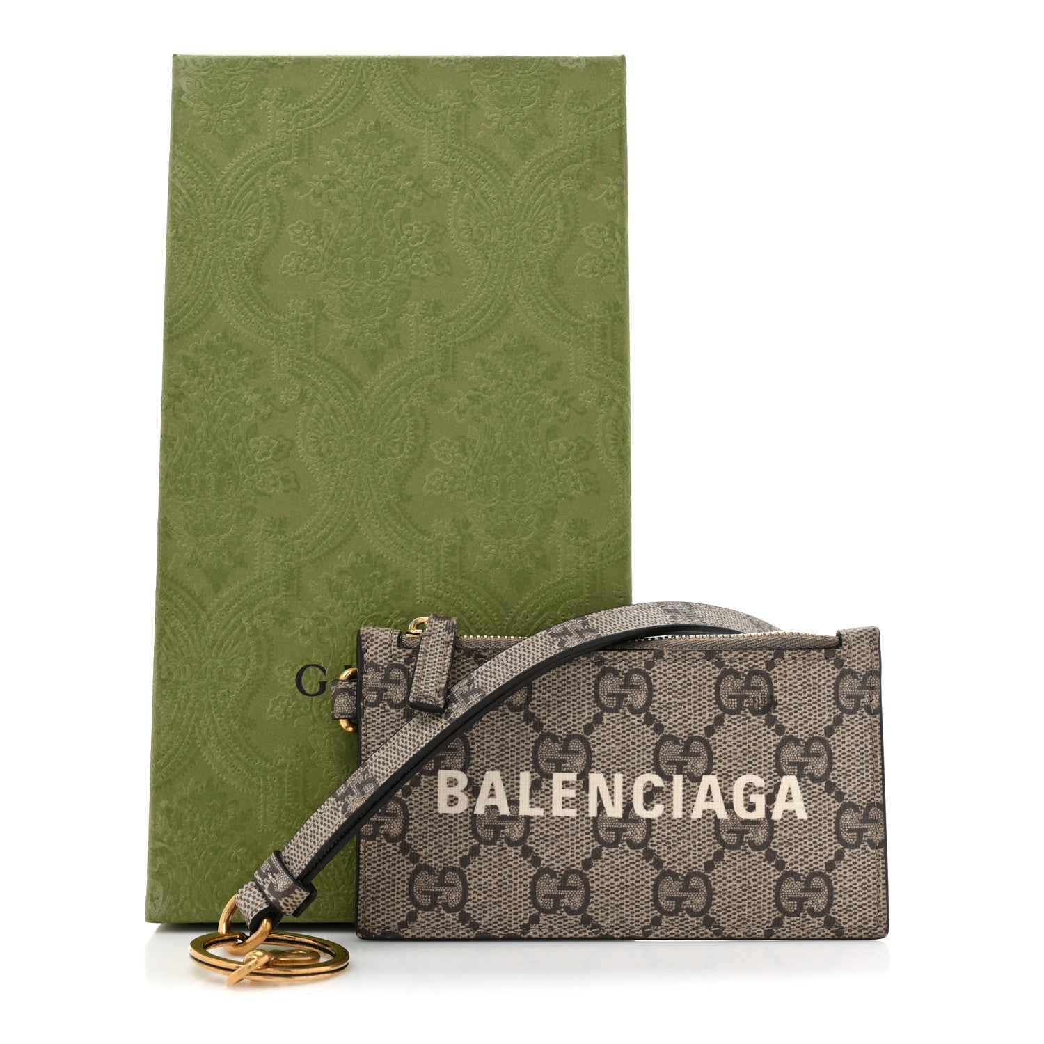 Gucci X BALENCIAGA GG Supreme Monogram Logo Card Case With Strap Beige Ebony 11 of 11
