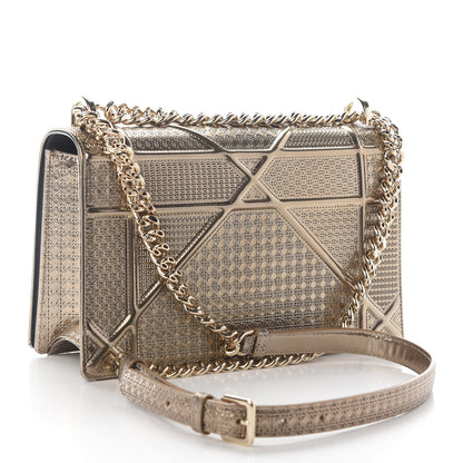 Christian Dior Metallic Patent Micro-Cannage Medium Diorama Flap Bag Gold 3 of 9