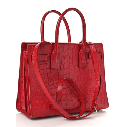 Saint Laurent Calfskin Crocodile Embossed Baby Sac De Jour Red 4 of 14