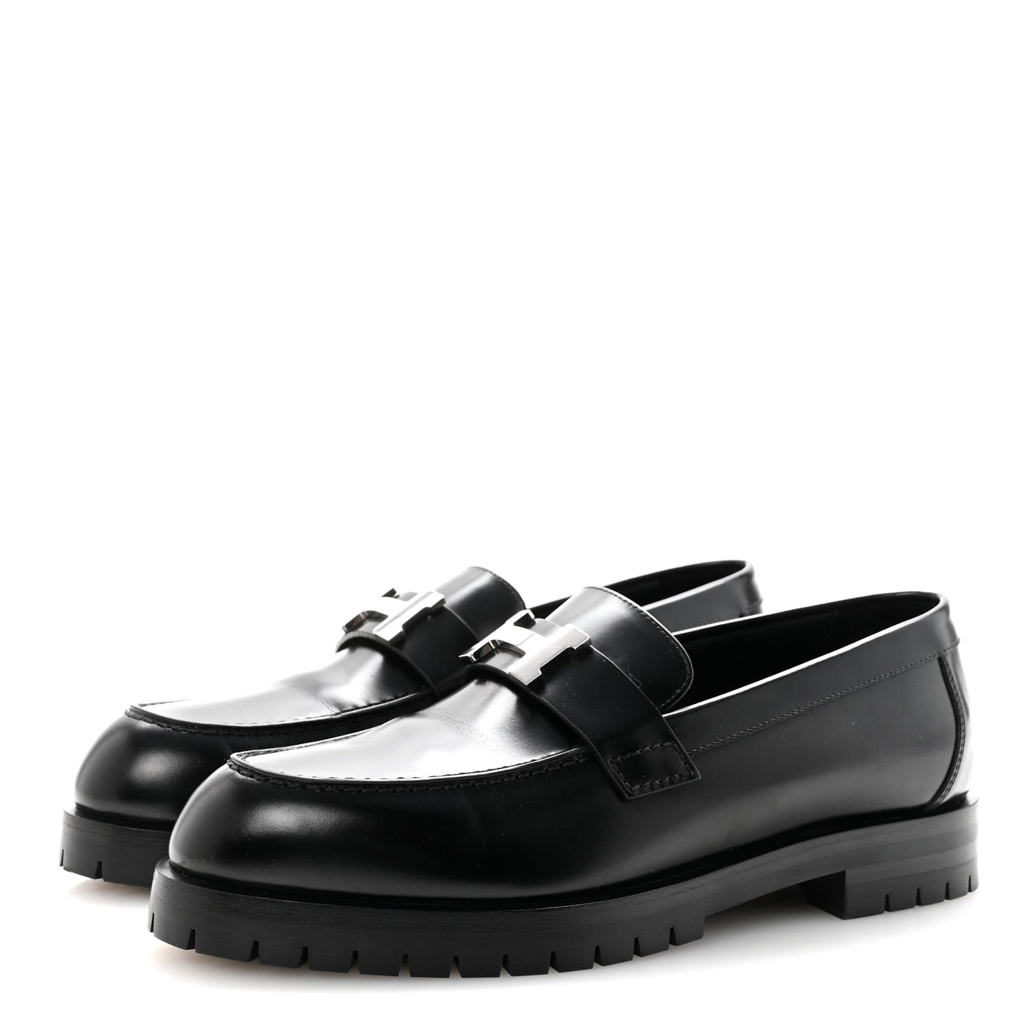 Hermes Glazed Calfskin Womens Faubourg Loafers 37 Black 4 of 9