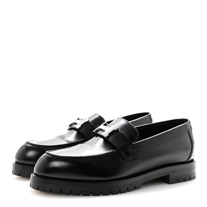 Hermes Glazed Calfskin Womens Faubourg Loafers 37 Black 4 of 9