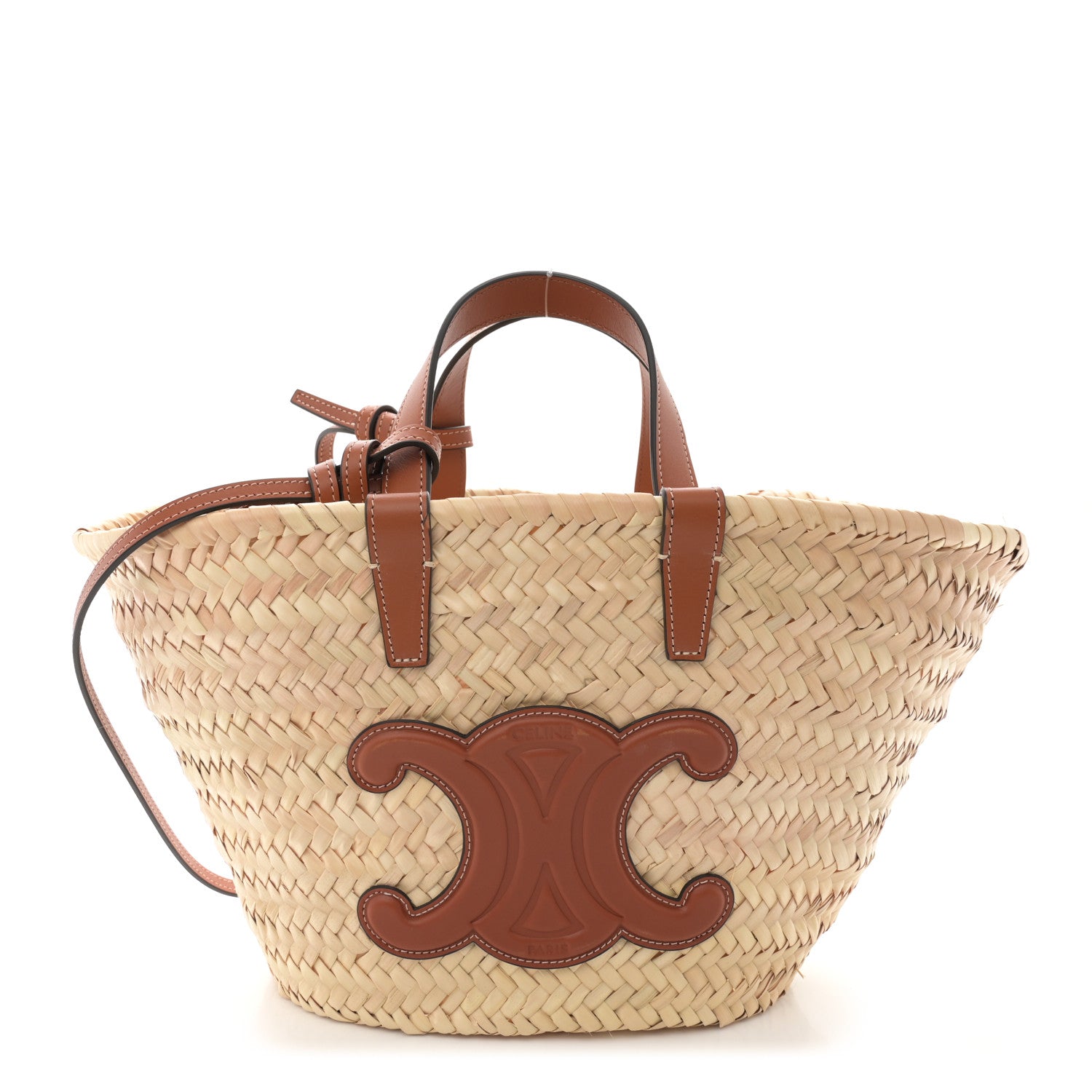Celine Raffia Calfskin Triomphe Teen Panier Tan 1 of 13