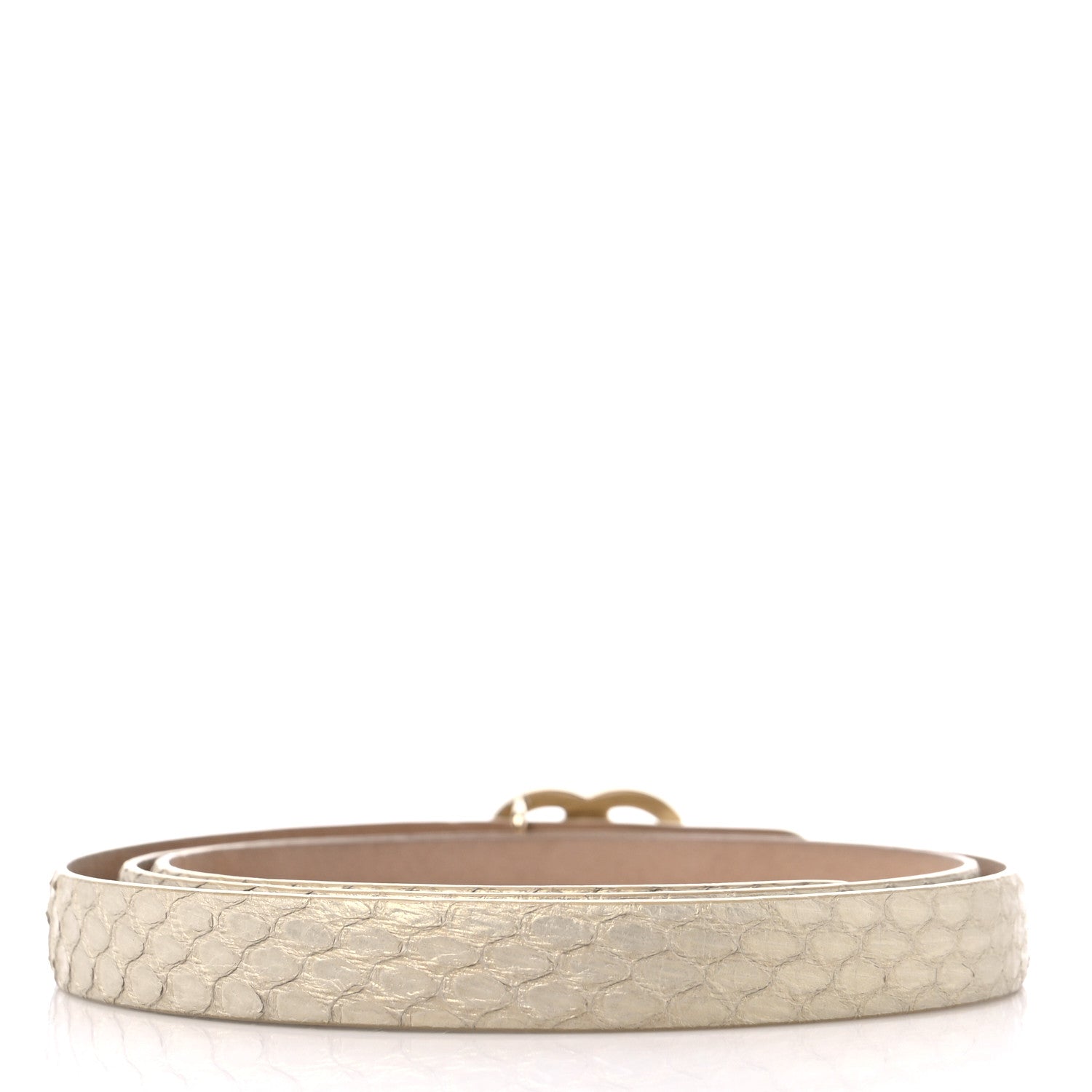 Chanel Pearlized Snakeskin CC Logo Skinny Belt 85 34 Beige 2 of 6